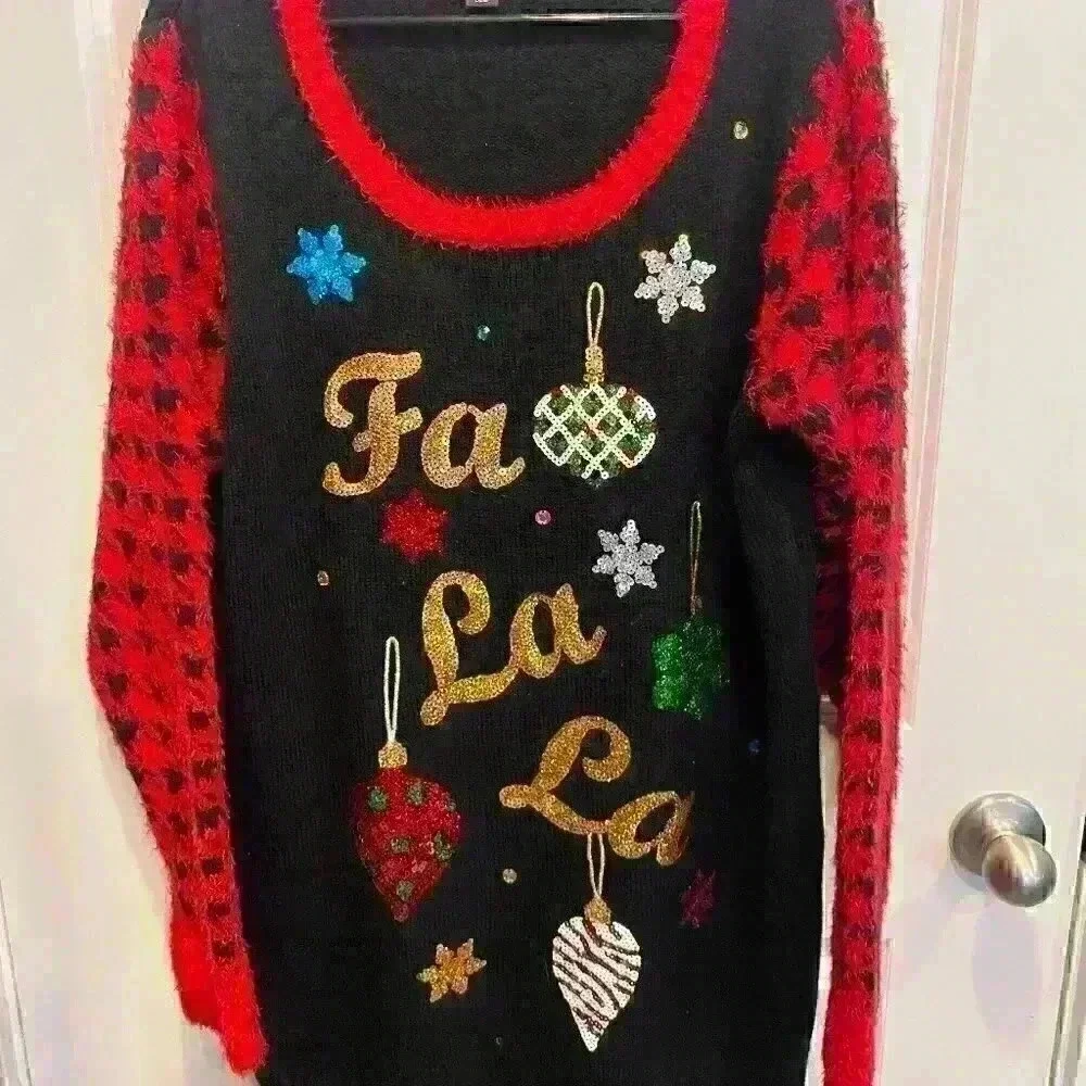 Ugly Christmas Sweater Dress Fa La La Size Xl Cute, Cozy And Sequins